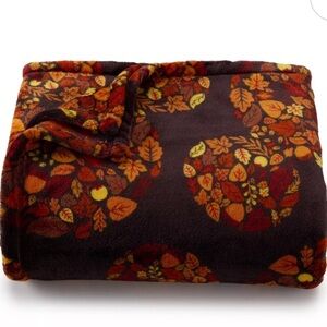 Disney Mickey Mouse Head Fall Leaves Fleece Blanket NEW Oversized 60x72” Brown